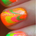 neon water marble nail art